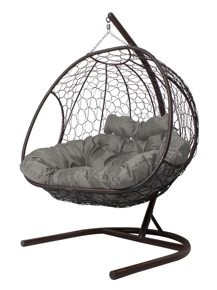 Подвесное кресло ДОБРЫНЯ с ротангом коричневое, серая подушка