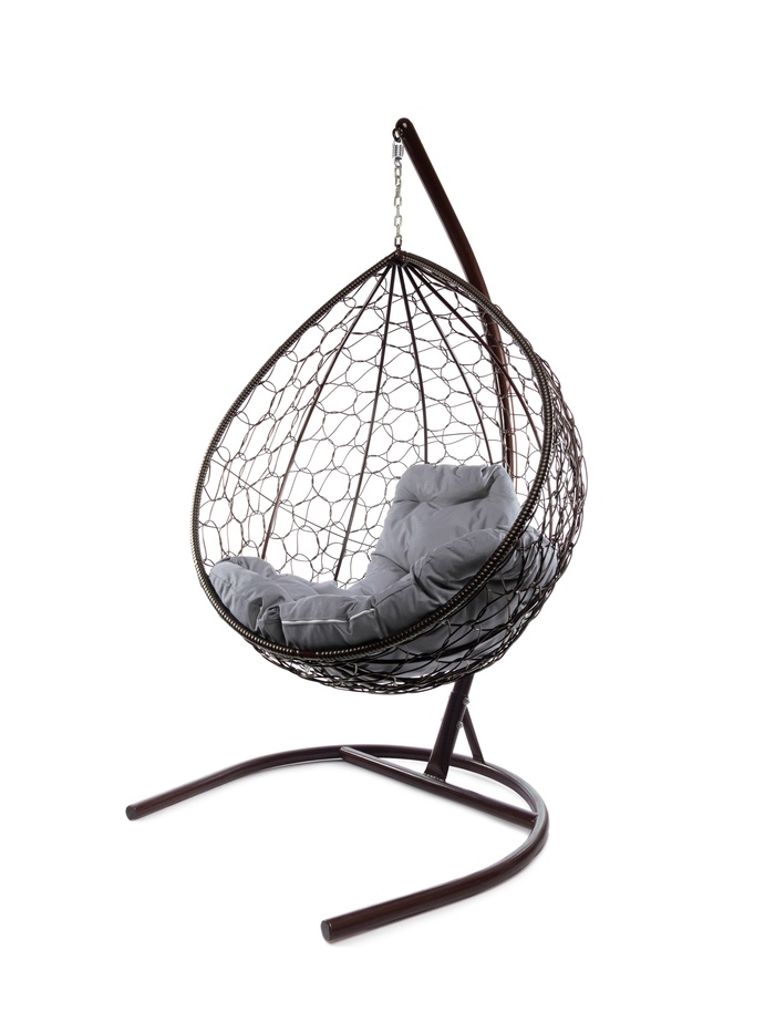 Подвесное кресло КАПЛЯ с ротангом коричн, серая подушка, шт